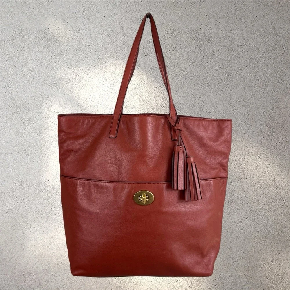 Coach 26461 Legacy Turnlock Leather Handbag Tote Bag Tassel Brown EUC - Picture 1 of 8